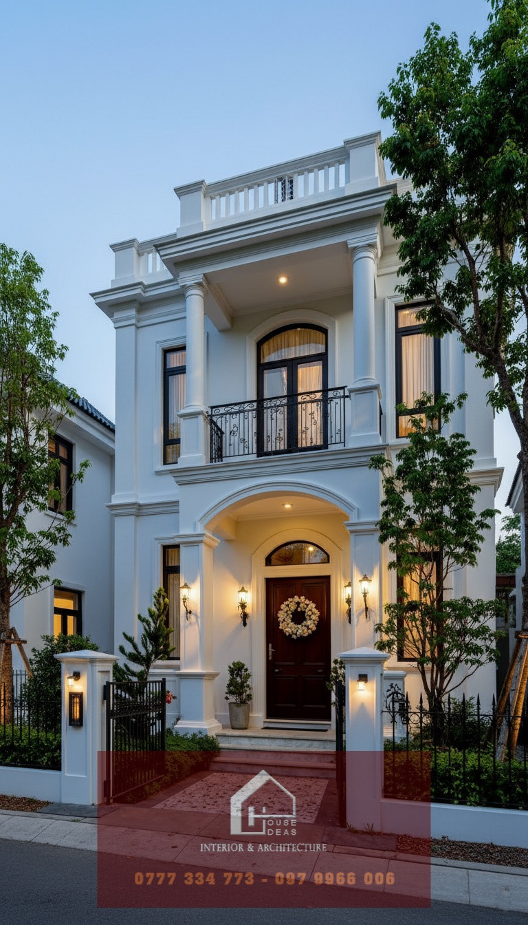 "Mẫu nhà 2 tầng 8x17m tân cổ điển sang trọng – thiết kế thi công mặt tiền sang trọng"