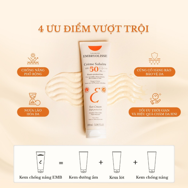 Kem Chống Nắng Embryolisse Crème Solaire Chống UV Phổ Rộng SPF50 PA++++ 100ml