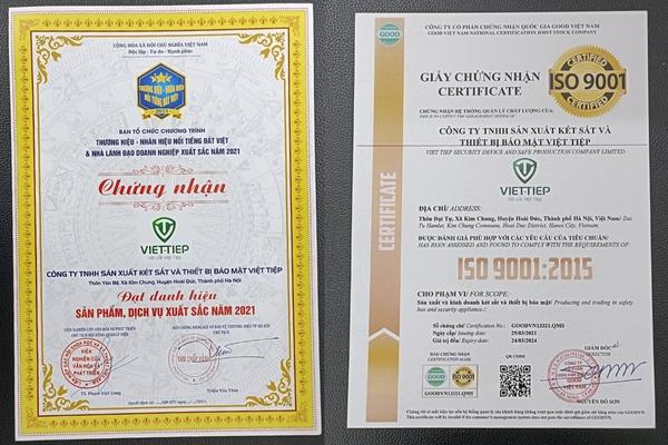 Giấy chứng nhận chất lượng và chứng chỉ đạt tiêu chuẩn ISO 9001: 2015 Két sắt Việt Tiệp