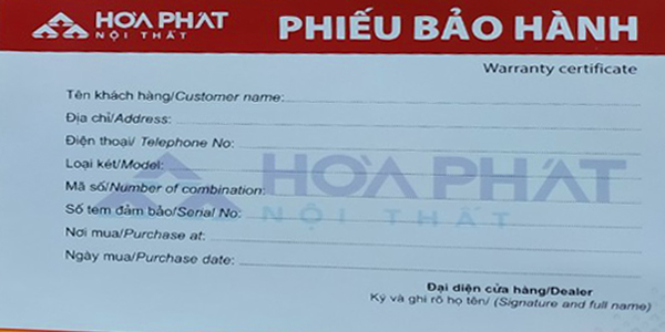 Phiếu bảo hành két sắt hoa phat