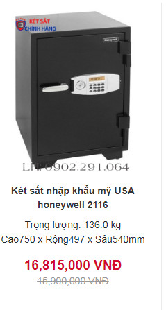 Két sắt chống cháy nhập khẩu Mỹ USA honeywell 2116 chính hãng