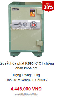 Két sắt chống cháy Hòa Phát KS90K1DT giá rẻ dễ sử dụng