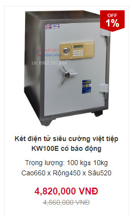 Két sắt chống cháy Việt Tiệp KW100E chính hãng khóa điện tử có báo động