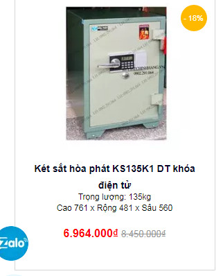 Két Sắt Hòa Phát KS135K1DT chống cháy an toàn