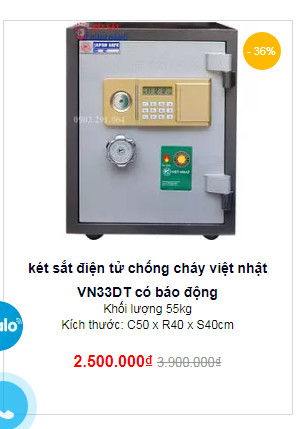 Két sắt điện tử chống cháy Việt nhật VN33DT