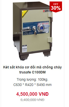 Két sắt khóa cơ đổi mã chống cháy trusafe C100ĐM