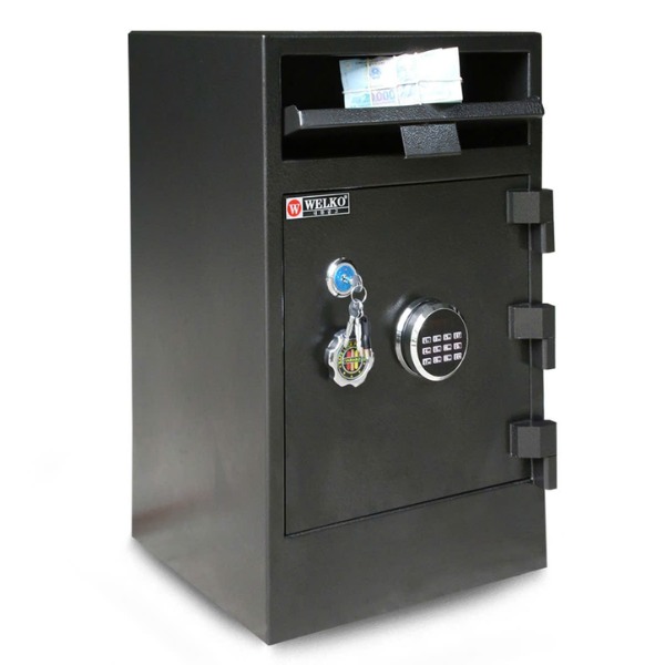 Két sắt có khe bỏ tiền thu ngân Welko KW90E điện tử Hàn Quốc chất lượng