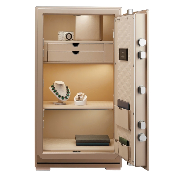 Két sắt nhập khẩu IPU ZR-100VI có nội thất đẹp bọc da cao cấp với 2 khay trang sức để vàng