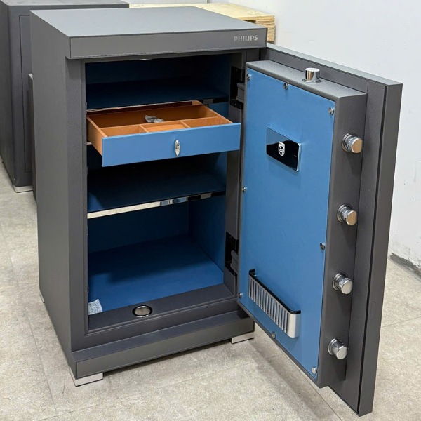 Két sắt thông minh Philips SBX602-8CU có nội thất bọc da màu xanh cao cấp