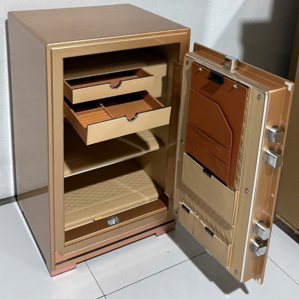 Két sắt vân tay nhập khẩu Aipu ZR-80VI nội thất bọc da cao cấp + 2 tầng trang sức + khay để tài liệu, thẻ visa passport