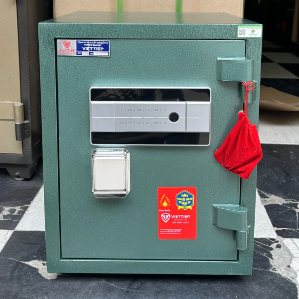 Két sắt Việt Tiệp KW52FE vân tay điện tử màu xanh loại kết nối điện thoại