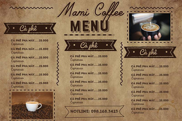 menu quán cafe