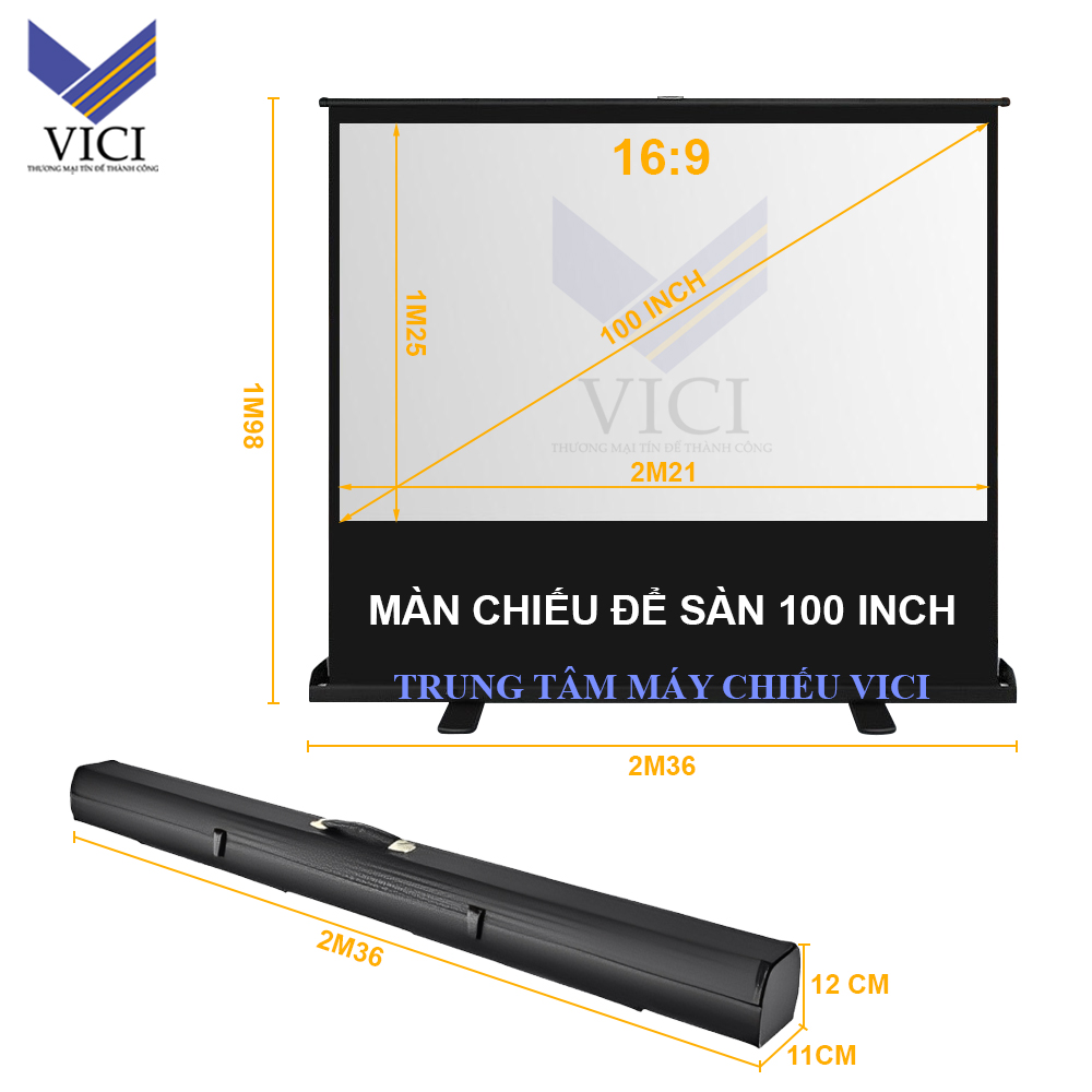 Kích thước màn chiếu để sàn 100 inch