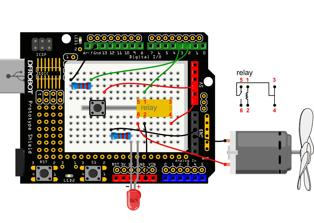 nguyen ly dieu khien dong co quat bang nut nhan su dung arduino