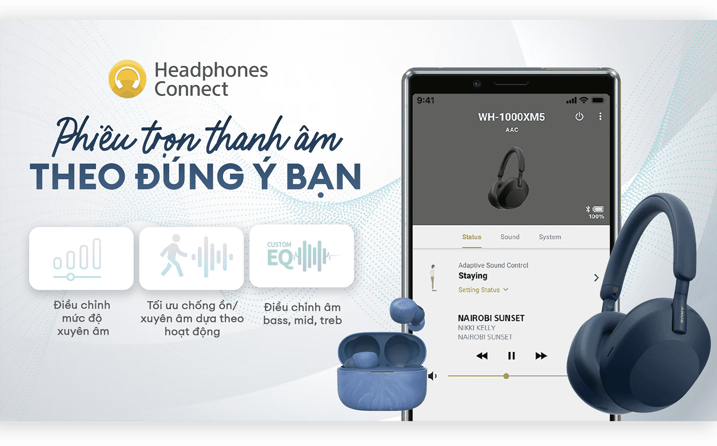 Tai Nghe Chụp Tai Bluetooth Chống Ồn Chủ Động Sony WH-CH720N điều khiển qua ứng dụng