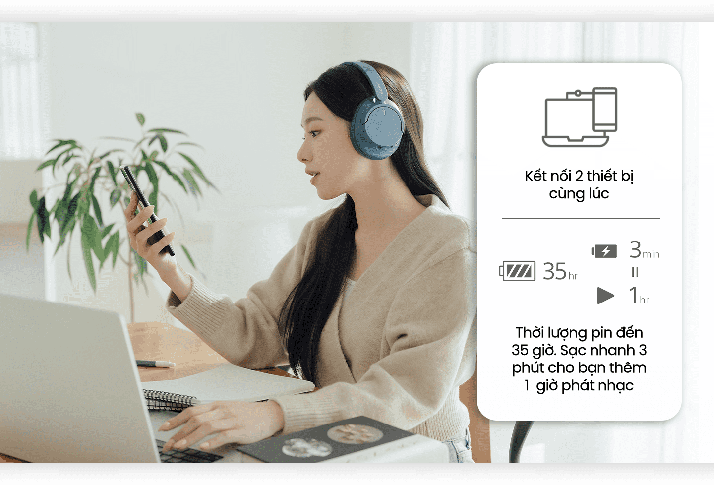 Tai Nghe Chụp Tai Bluetooth Chống Ồn Chủ Động Sony WH-CH720N giúp bạn chú tâm công việc
