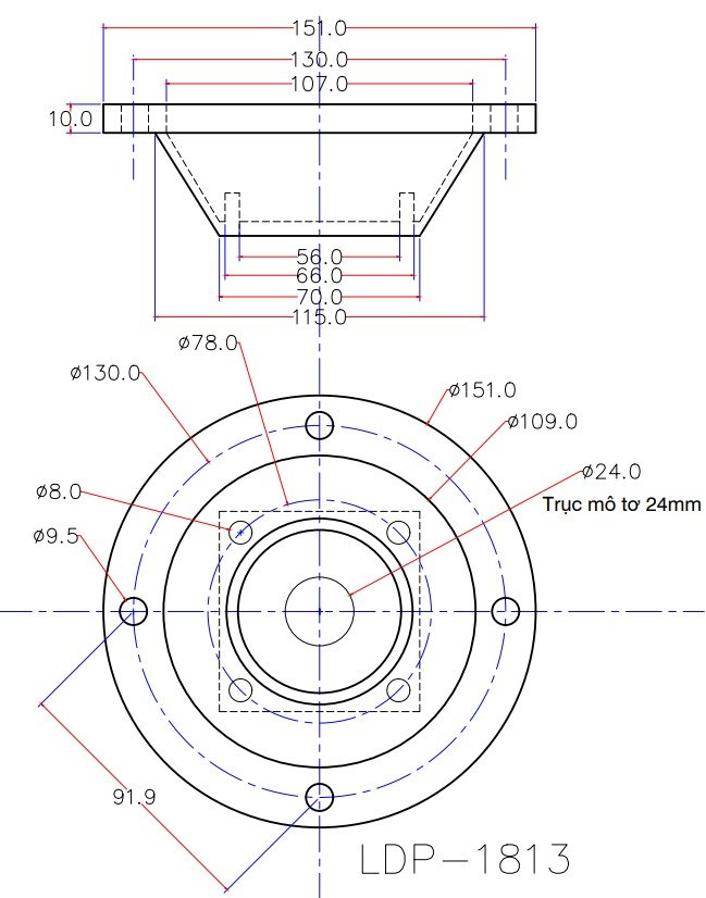 bản vẽ mặt bích lắp đầu bơm LDP-1813
