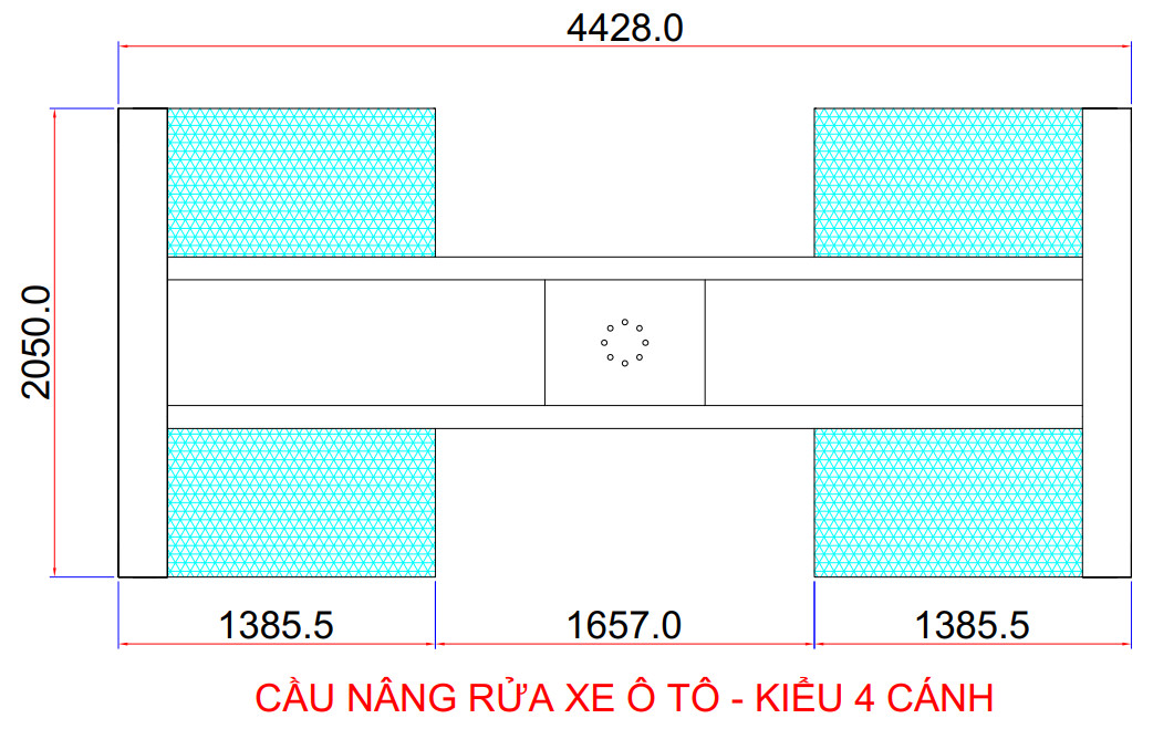 Kích thước bàn nâng của cầu Nâng Rửa Xe ô tô 1 trụ H-101 Airtek Ấn Độ