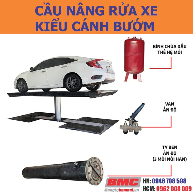 cấu tạo cầu nâng rửa xe ô tô kiểu cánh bớm