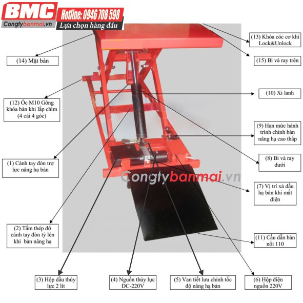 cấu tạo bàn nâng xe máy, cấu tạo bàn nâng sửa chữa xe máy