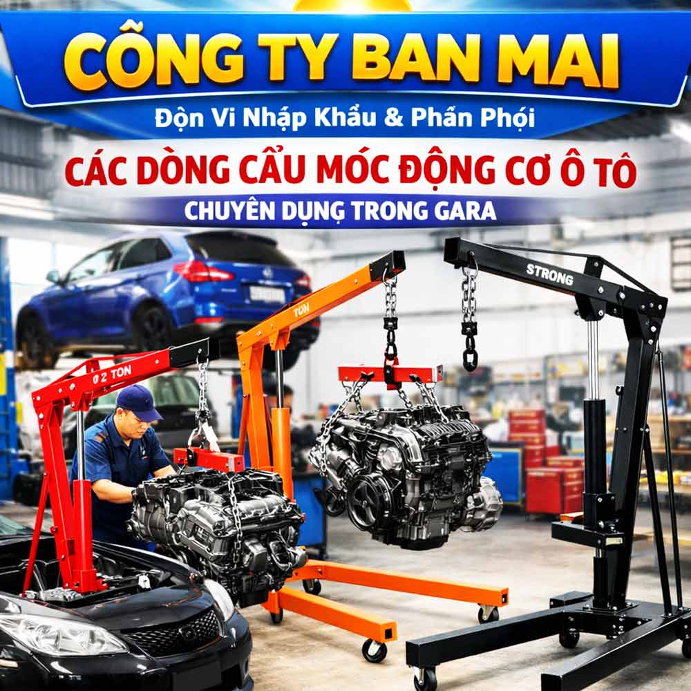 Công Ty Ban Mai là đơn vị nhập khẩu và phân phối các dòng cẩu móc động cơ ô tô 1 tấn 2 tấn 3 tấn chuyên dùng trong Gara