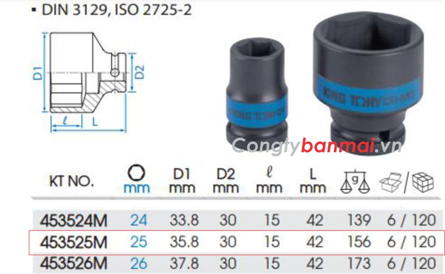 đầu khẩu tuýp đen 25mm - 1/2 inch, tuýp đen 25mm kingtony