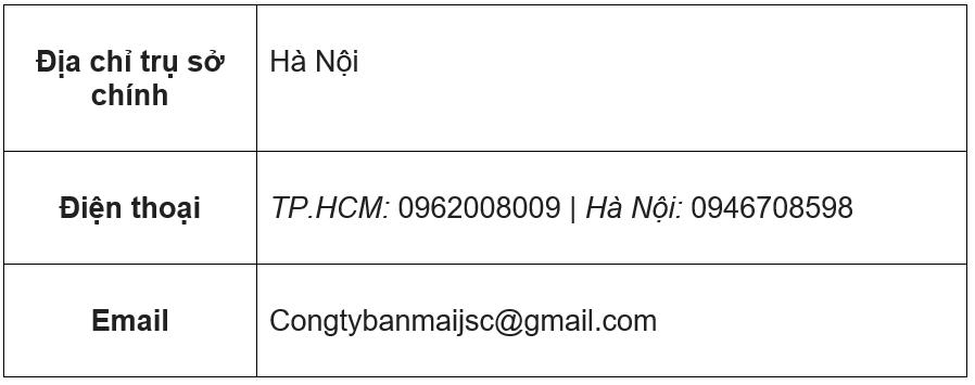 ĐỊA CHỈ LIÊN HỆ CÔNG TY BAN MAI