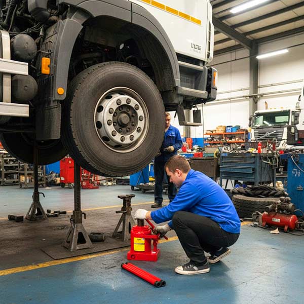 Hình ảnh gara ô tô tải đang sử dụng kích thuỷ lực