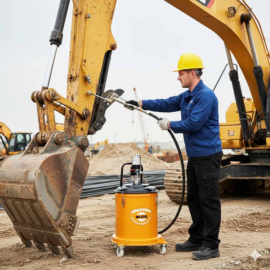 Hình ảnh thiết bị bơm mỡ đang làm việc