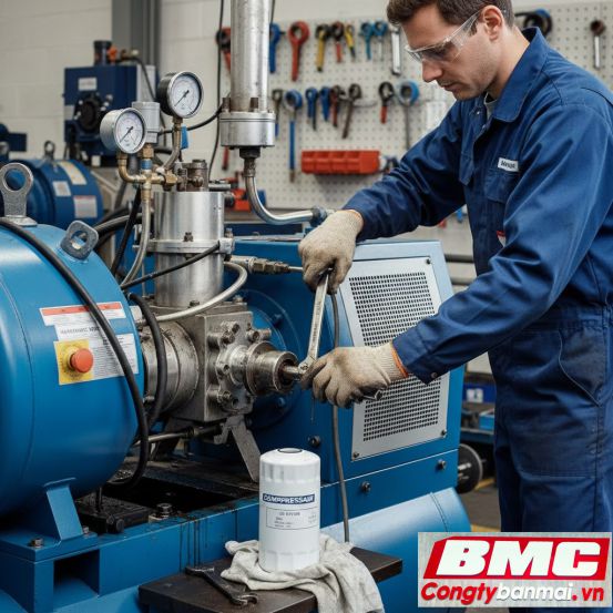 Hướng dẫn bảo trì và thay thế lọc dầu chi tiết cho hệ thống khí nén