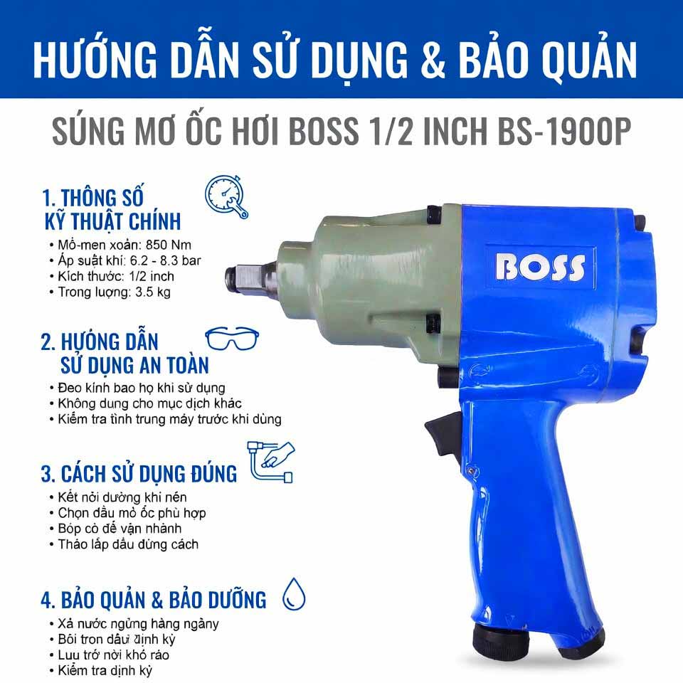 Hướng dẫn sử dụng và bảo quản súng mở ốc hơi 1/2 inch BS-1900P