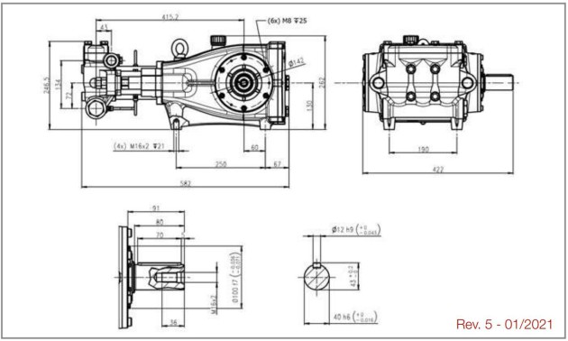 Kích thước thông số lắp ráp đầu bơm GPX2516SR