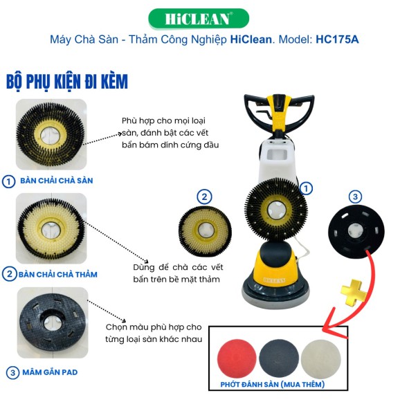 phụ kiện kèm theo máy chà sàn công nghiệp Hiclean HC-175A