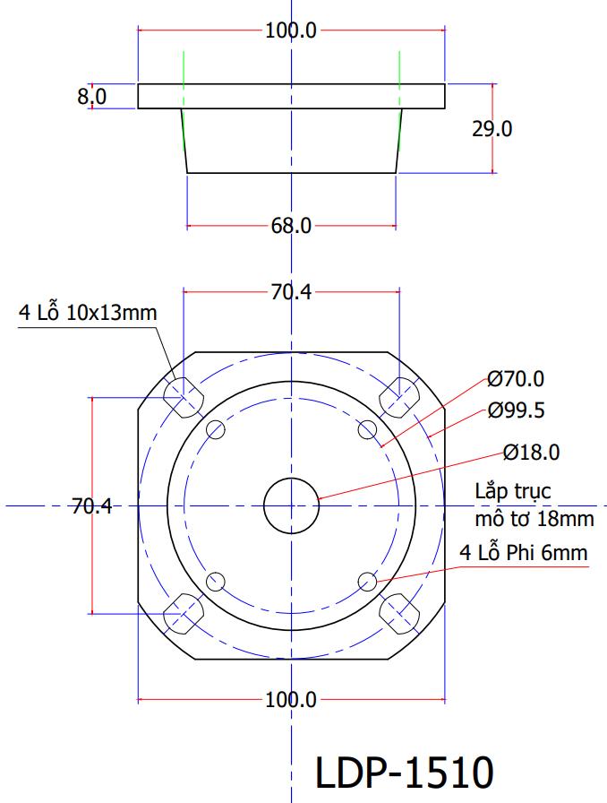 kích thước mặt bích đầu bơm rửa xe 2,2 KW