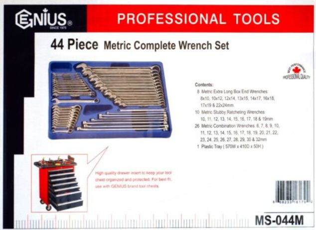 Bộ cờ lê tổng hợp hệ mét 44 chi tiết Genius MS-044M