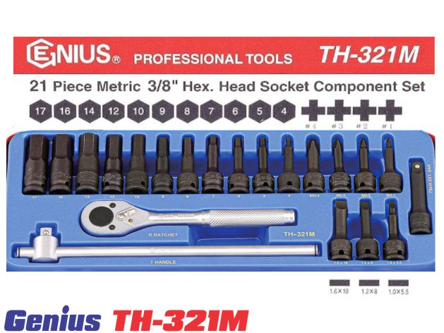 Bộ đầu khẩu tuýp 3/8 inch 21 chi tiết Genius TH-321M