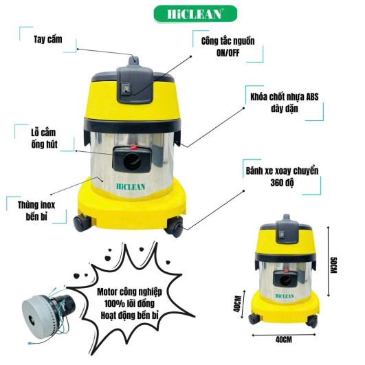 Cấu tạo máy hút bụi công nghiệp Hiclean 15 lít HC-15A