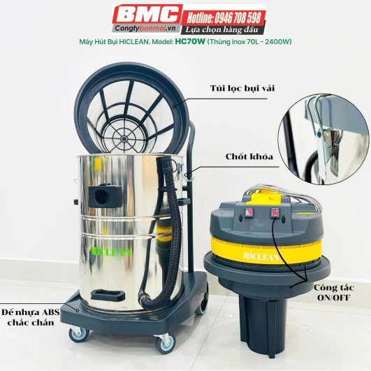 Cấu tạo chi tiết máy hút bụi công nghiệp Hiclean 70 Lít HC-70W