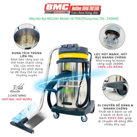 Đặc Điểm Nổi Bật Của Máy Hút Bụi Công Nghiệp Hiclean 70 Lít HC-70W