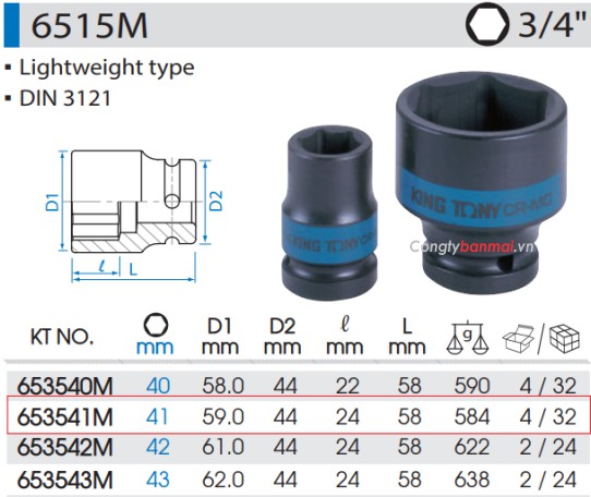 đầu khẩu tuýp đen 40mm - 3/4 inch Kingtony