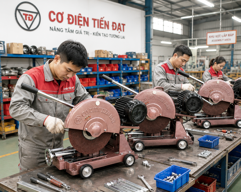 hinh máy cắt sắt bàn Tiến Đạt F400-3.0HP-380V tại xưởng sản xuất