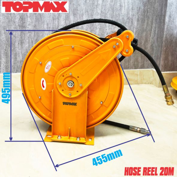 Kích thước cuộn dây rửa xe tự rút Topmax 20 mét 2 lõi thép