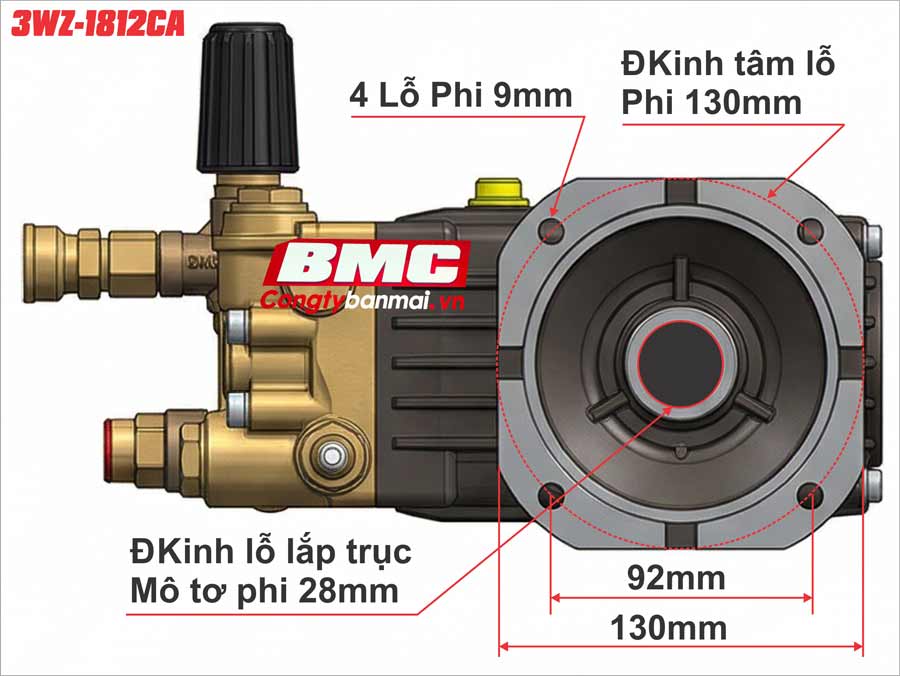 Kích thước lắp đầu bơm rửa xe áp lực cao JETTA 3WZ-1812CA