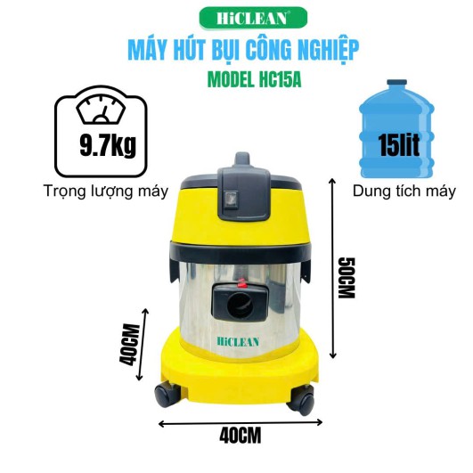 kích thước máy hút bụi công nghiệp Hiclean 15 lít HC-15A