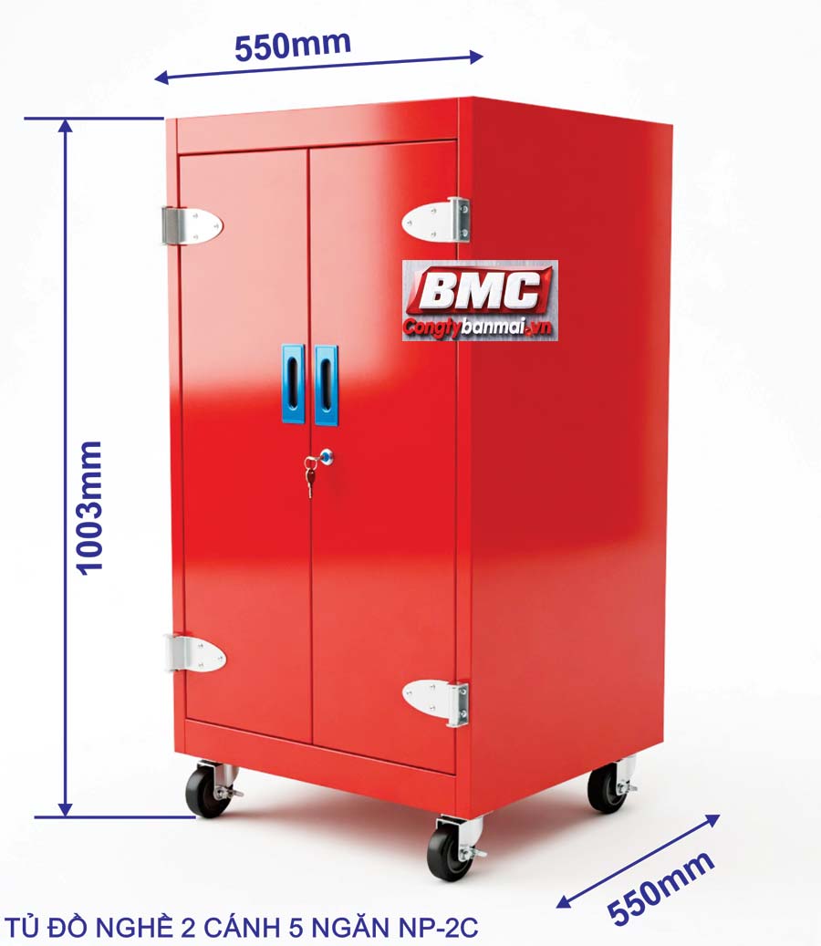 Kích thước tủ đồ nghề 2 cánh 5 ngăn NP-2C