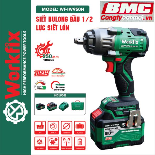 Máy bắt ốc dùng pin Workfix 1/2 inch WF-IW950N