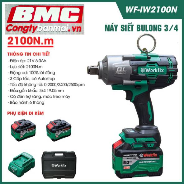 Máy bắt ốc dùng pin Workfix 3/4 inch WF-IW2100N