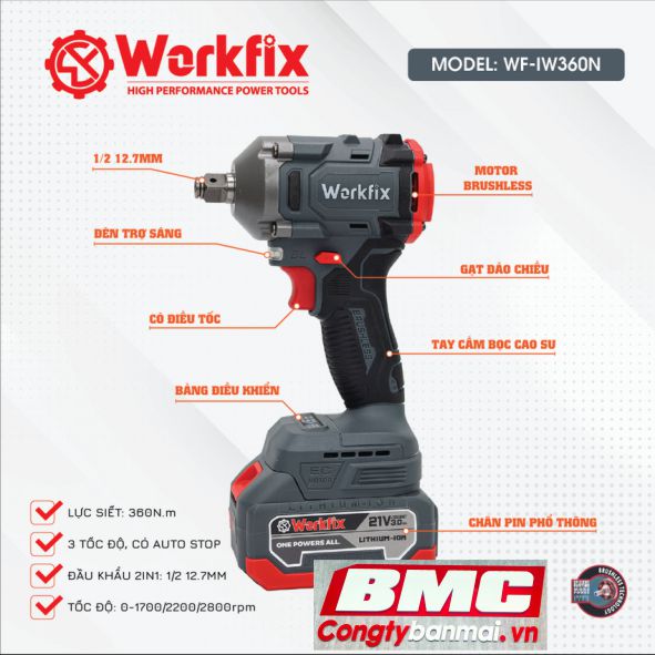 Máy bắt ốc dùng pin Workfix IW360N