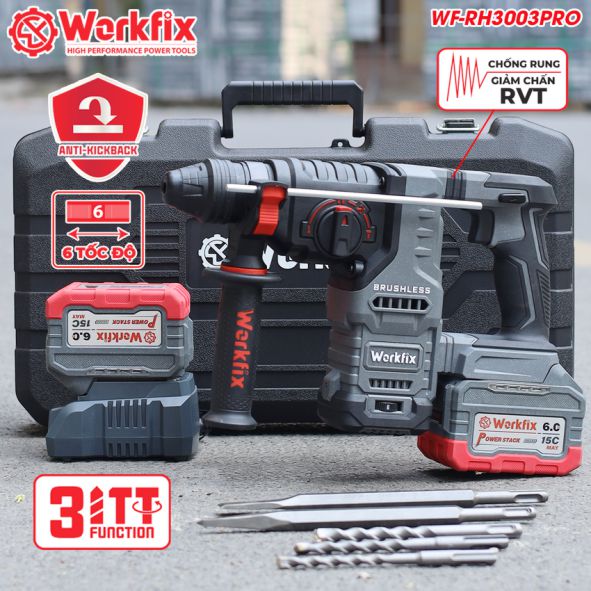 Máy khoan bê tông 3 chức năng dùng Pin Workfix WF-RH3003PRO