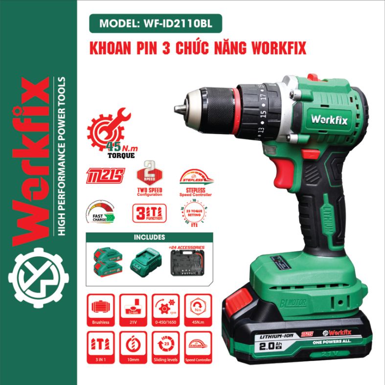 Máy khoan Pin Workfix WF-ID2110BL 10mm